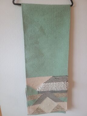 Hobby Lobby Handwoven Geometric Abstract Boho Mint Green Table Runner 72inX14in